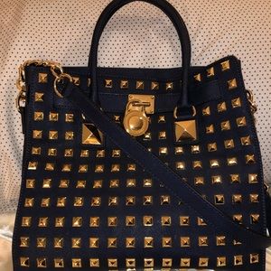 Michael Kors Navy and gold stud tote